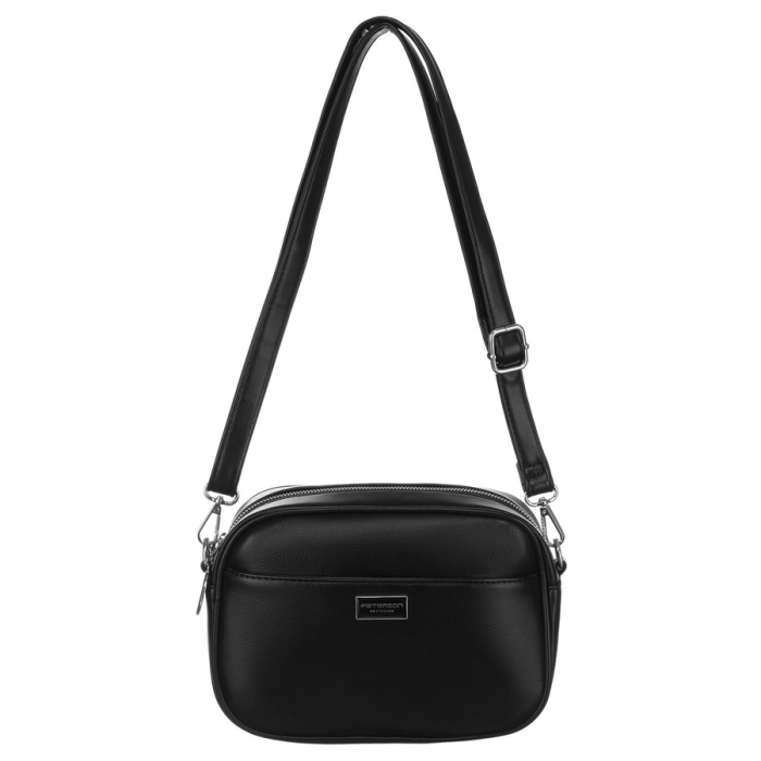 Geantă crossbody neagră, clasică, pentru femei, din piele ecologică, cu două curea inclusă, Peterson PTR-PTN STY-2-PIL BLACK [9]