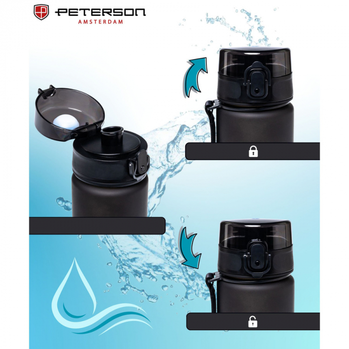 Sticlă de apă practică, alb-negru, cu șnur - Peterson PTR-PTN HY-003-1L-9553 B [9]