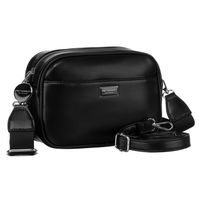 Geantă crossbody neagră, clasică, pentru femei, din piele ecologică, cu două curea inclusă, Peterson PTR-PTN STY-2-PIL BLACK [1]