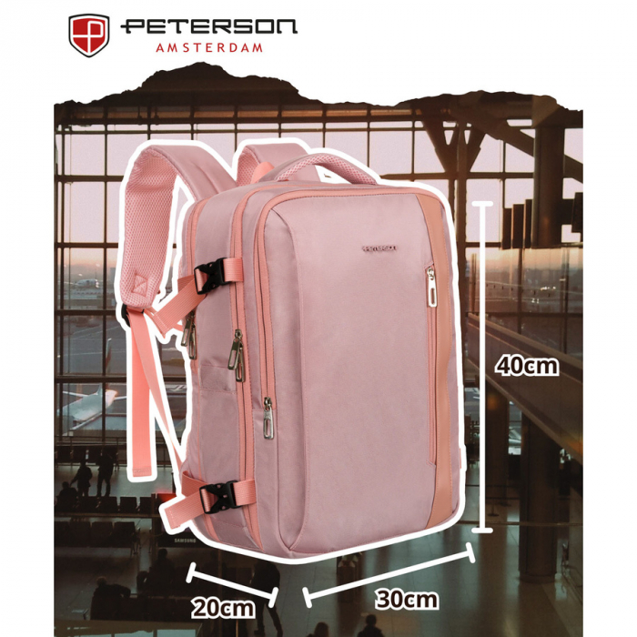 Rucsac cu spațiu pentru laptop roz, suspendat pe bretele reglabile - Peterson PTR-PTN 24403-6942 PINK [2]