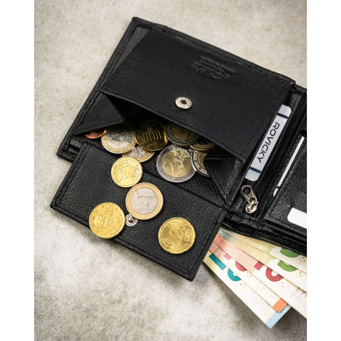 Portofel mare bărbătesc din piele naturală, de culoare neagră, cu sistem RFID - 4U Cavaldi PTR-N992-P-PDM-BL BLACK [9]