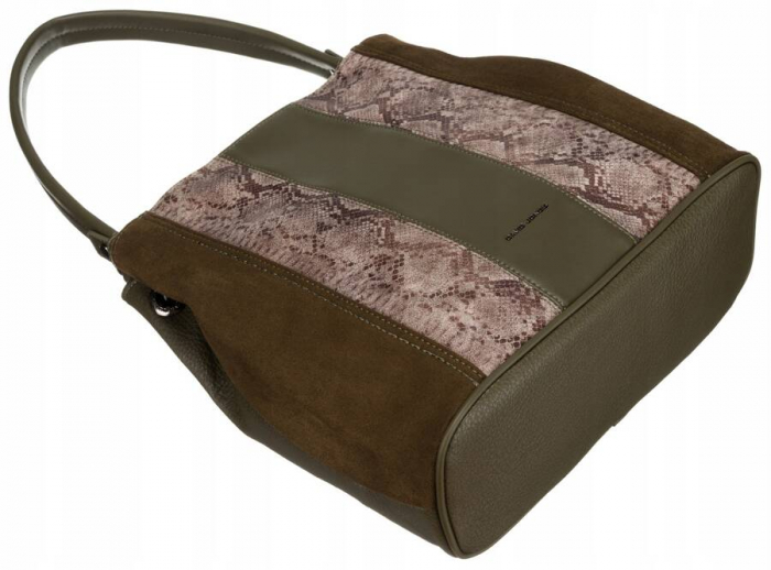 Geanta de dama din piele ecologica cu model de sarpe - David Jones PTR-6885-4 KHAKI [8]