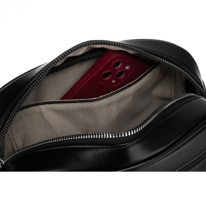 Geantă crossbody neagră, clasică, pentru femei, din piele ecologică, cu două curea inclusă, Peterson PTR-PTN STY-2-PIL BLACK [7]