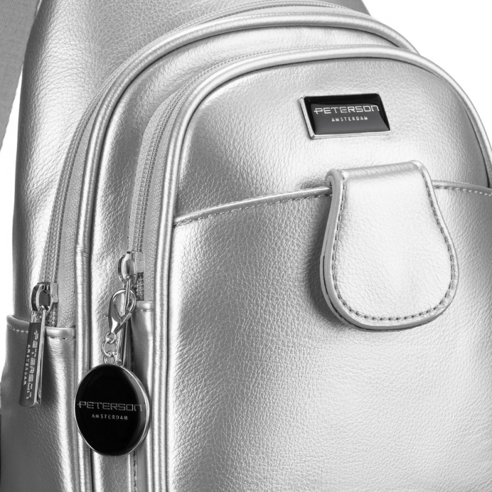 Geantă de umăr argintie la modă pentru femei din piele ecologică, geantă crossbody, Peterson PTR-PTN SSY-1-PIL SILVER [3]