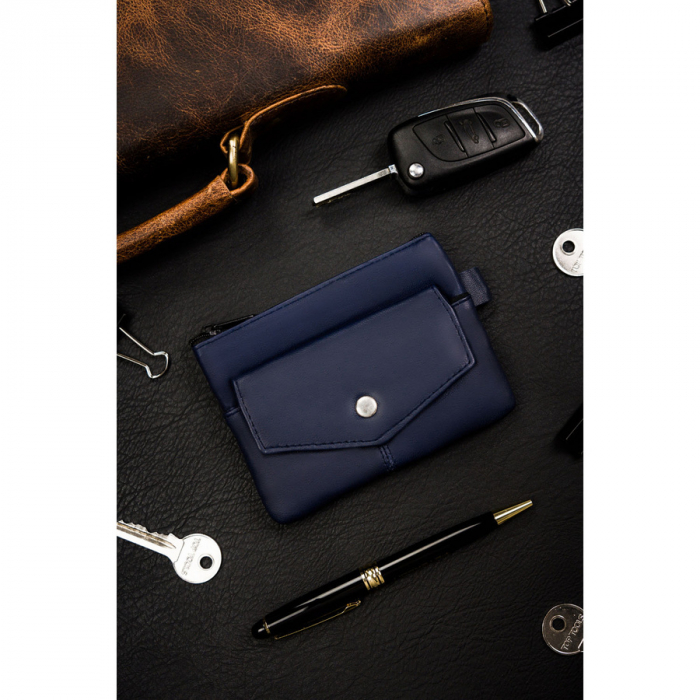 Husa pentru chei bleumarin din piele naturala cu buzunare cu fermoar PTR-KC-01-PDM NAVY [2]