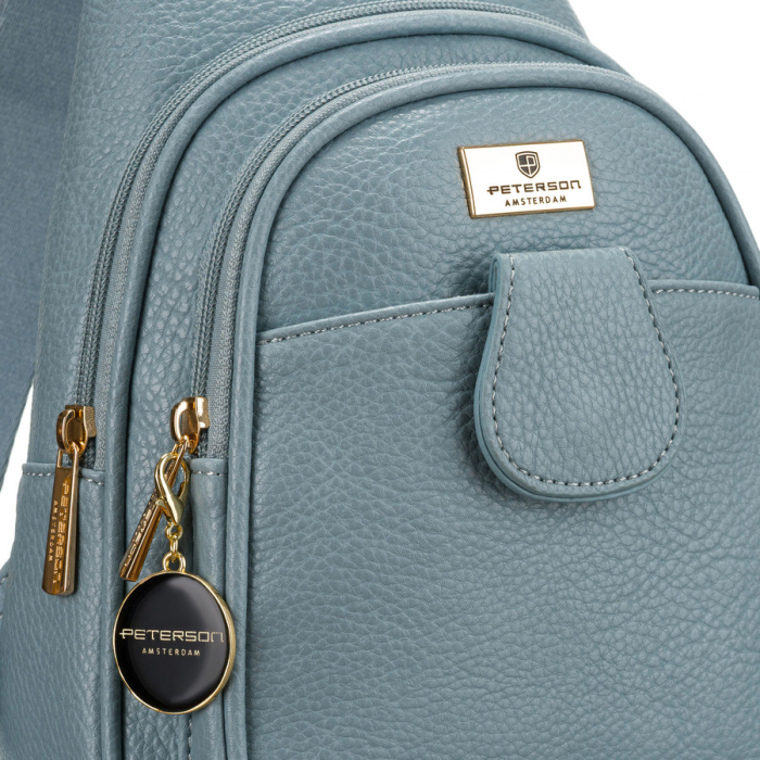 Geantă mică elegantă de damă, albastră, din piele ecologică, decorată cu accesorii aurii, geantă crossbody Peterson PTR-PTN SSY-1-F19 BLUE [3]