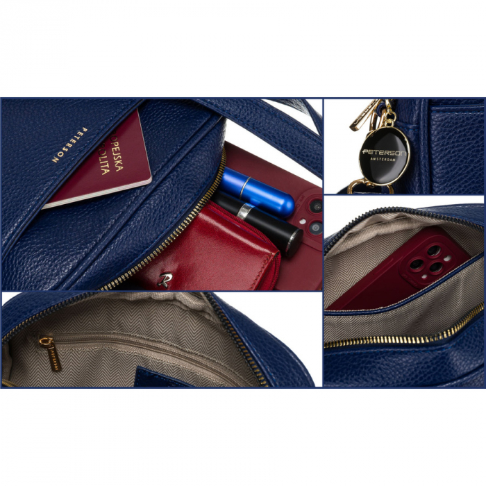Geantă de damă bleumarin urbană și la modă, cu două curele și breloc, confecționată din piele ecologică de la Peterson PTR-PTN STY-2-F19 NAVY [12]