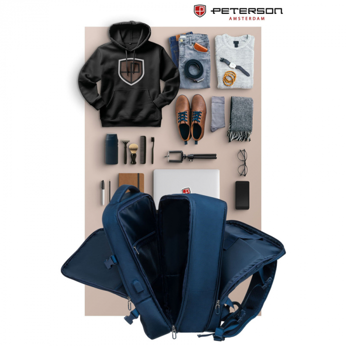 Rucsac de călătorie bleumarin cu port USB - Peterson PTR-PTN 24421-5098 NAVY [15]