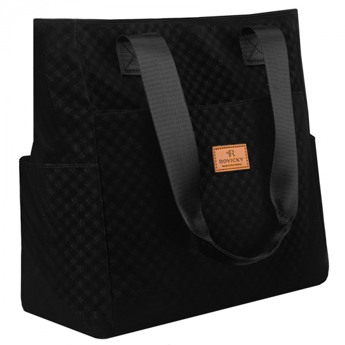 Geantă de damă neagră, din poliester, acoperită cu un model geometric - Rovicky PTR-R-TZ-01-2363 BLACK W [1]