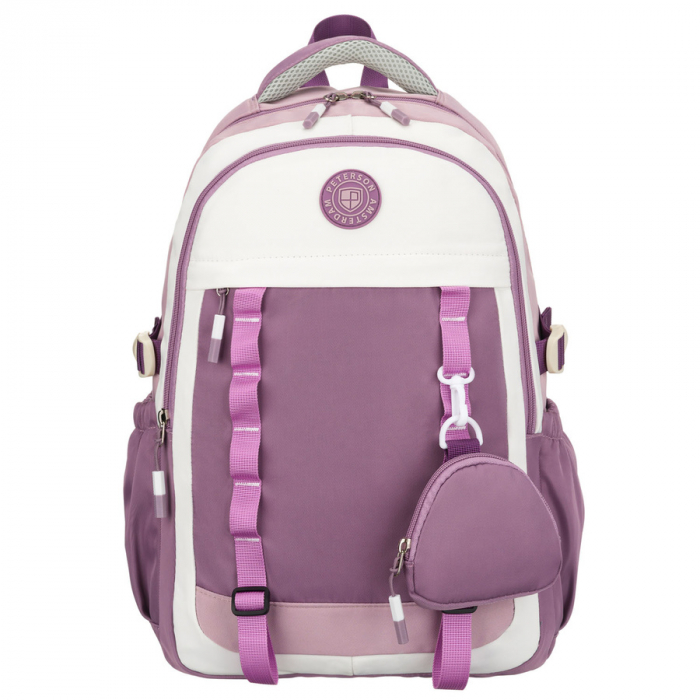 Ghiozdan școlar din poliester, alb și violet, cu bretele reglabile - Peterson PTR-PTN 8603-1303 PURPLE [2]