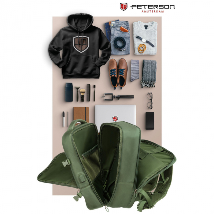 Rucsac de călătorie verde cu spațiu pentru laptop și port USB - Peterson PTR-PTN 24421-5111 GREEN [16]
