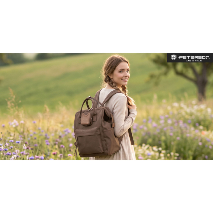 Rucsac maro pentru femei cu compartiment pentru laptop, confecționat din poliester și închidere cu fermoar - Peterson [7]