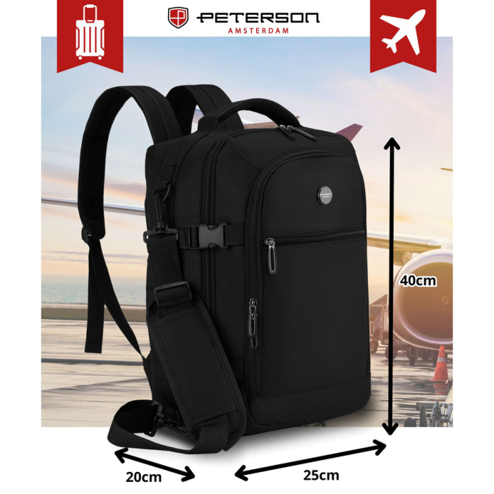 Rucsac de călătorie negru din poliester cu două compartimente, perfect pentru bagajul de mână - Peterson PTR-PTN GAWRON-6-9621 BL [3]