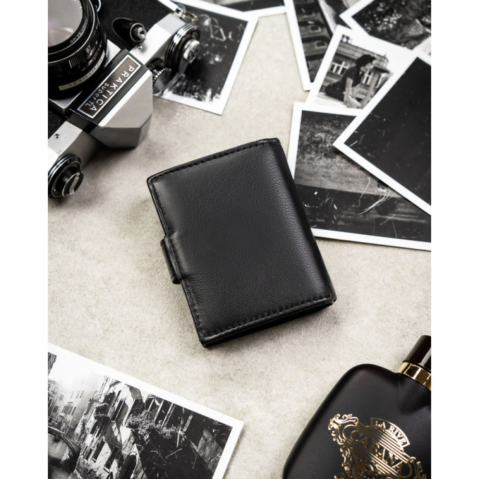 Portofel vertical bărbătesc din piele naturală neagră cu închidere cu capsă - Rovicky PTR-0720L-RVD-0246 BLACK [5]