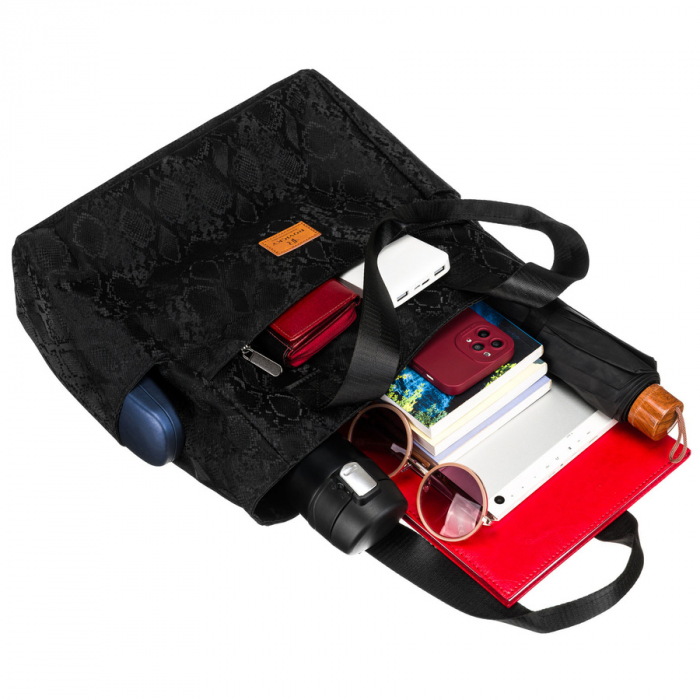 Geantă de damă neagră din poliester cu mânere confortabile - Rovicky PTR-R-TZ-01-2387 BLACK W [8]
