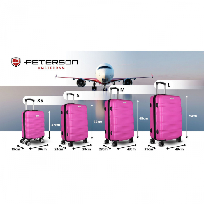 Valiză de cabină mică, roz, cu mâner telescopic extensibil - Peterson PTR-PTN 5806-W-XS-4329 R [6]