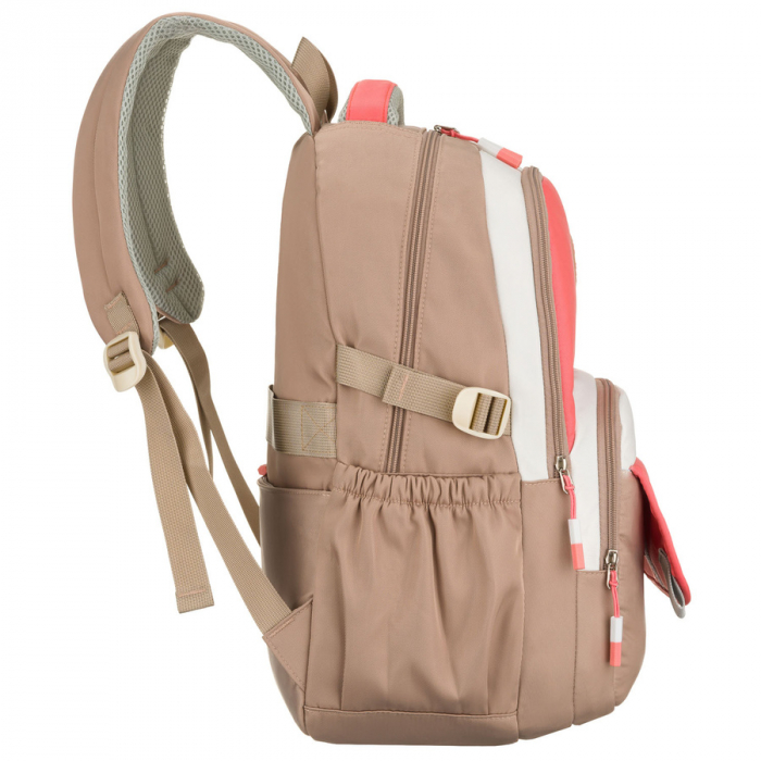 Rucsac școlar pentru copii din poliester bej și roz cu compartiment pentru laptop - Peterson PTR-PTN 8592-1372 BEIGE [2]