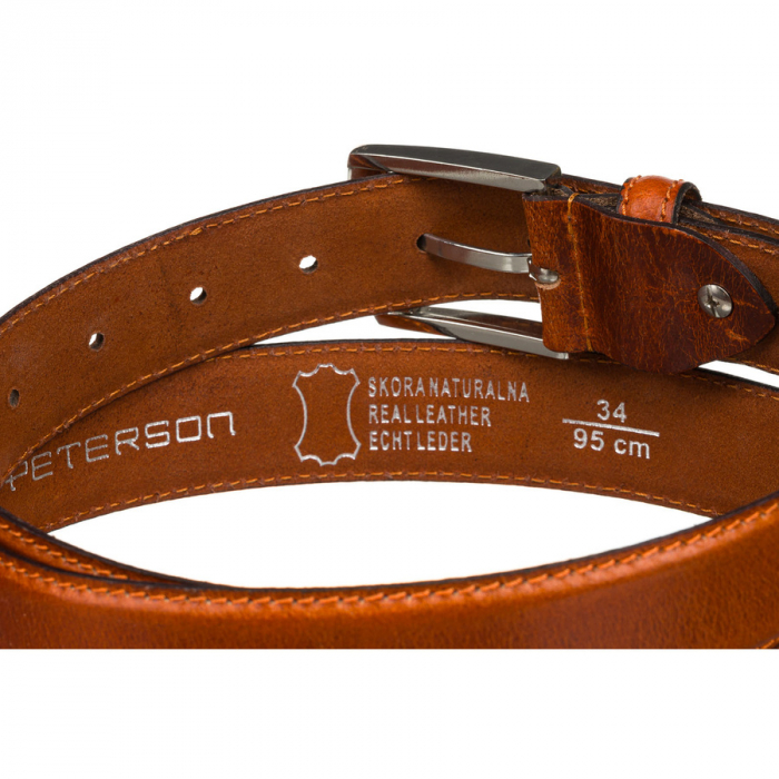 Curea clasică din piele pentru bărbați - Peterson PTR-PTN LTP-CRU-85 TAN [5]