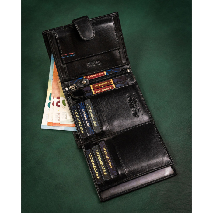 Set cadou: portofel vertical bărbătesc negru și curea dublă din piele naturală cu cataramă clasică - Peterson [10]