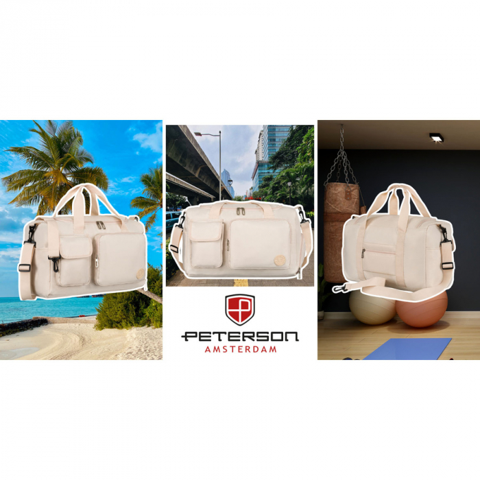 Geantă de voiaj sport din poliester bej, cu două compartimente - Peterson PTR-PTN 23032-8267 BEIGE [5]