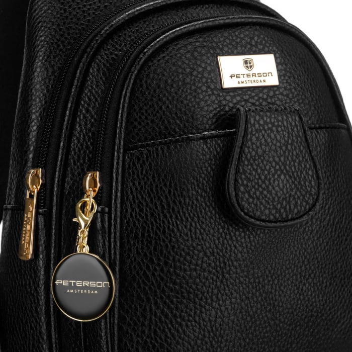 Geantă crossbody neagră pentru femei, rucsac, pe un singur umăr, piele ecologică, Peterson PTR-PTN SSY-1-F19 BLACK [7]