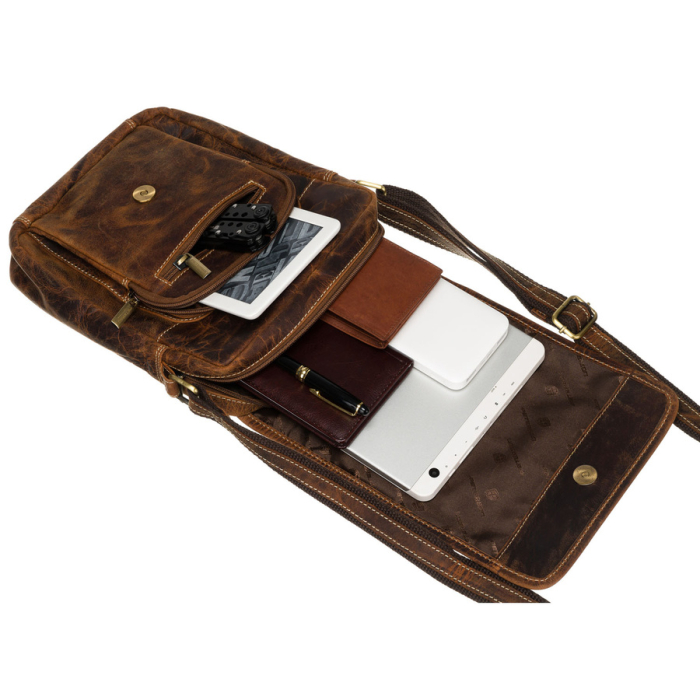 Geantă bărbătească din piele maro cu clapă - Peterson PTR-PTN 015-TMH-6570 TAN [8]