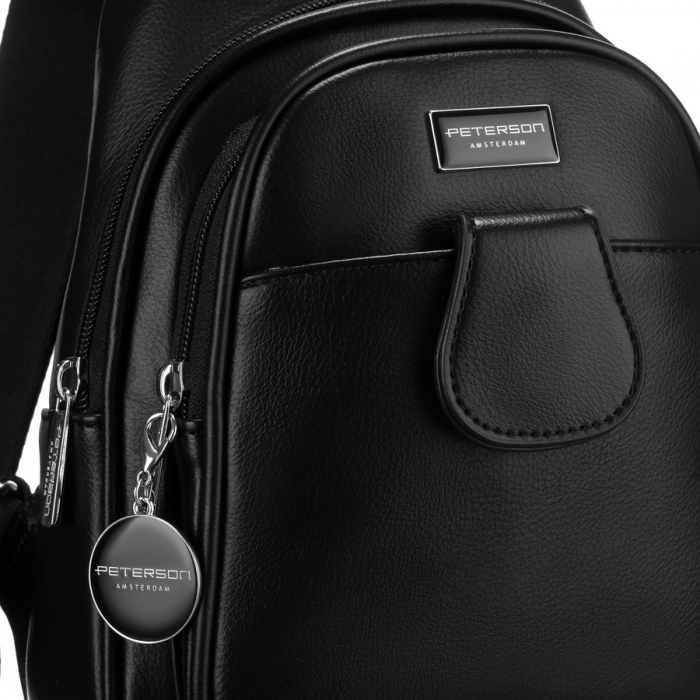 Geantă funcțională neagră pentru femei cu curea lată reglabilă, geantă crossbody, piele ecologică, Peterson PTR-PTN SSY-1-PIL BLACK [3]