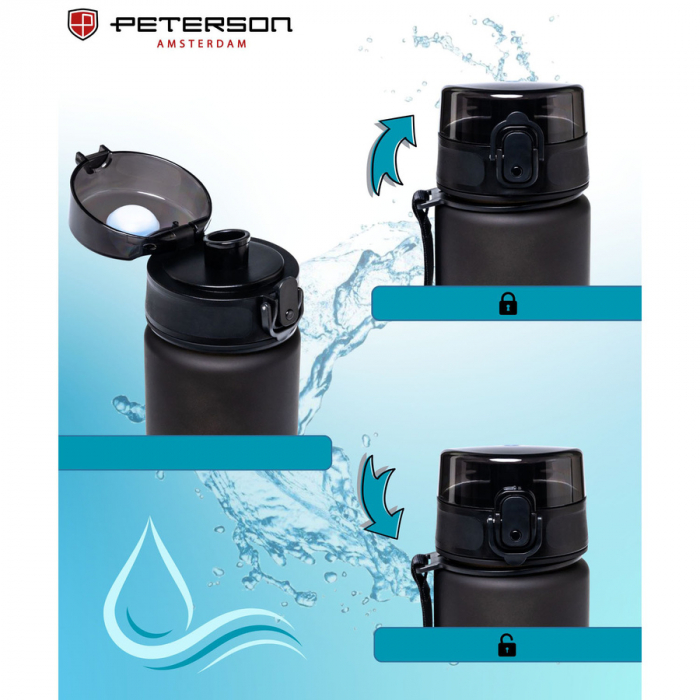 Sticlă de apă din tritan alb-negru cu șnur practic - Peterson PTR-PTN HY-001-750-9515 [6]