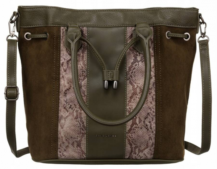 Geanta de dama din piele ecologica cu motiv piele de sarpe - David Jones PTR-6885-5 KHAKI [2]