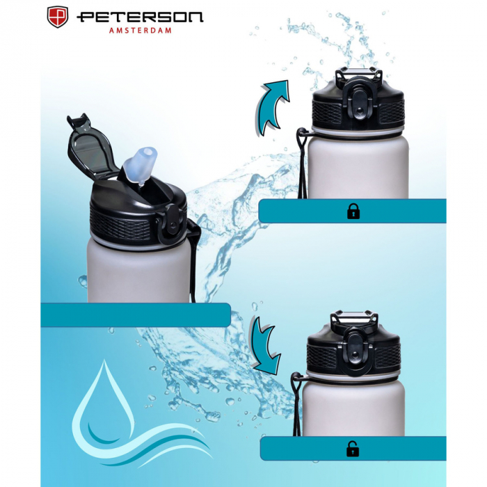 Sticlă de apă alb-negru de 1000 ml cu pai - Peterson PTR-PTN HY-8014-1L-9591 [11]