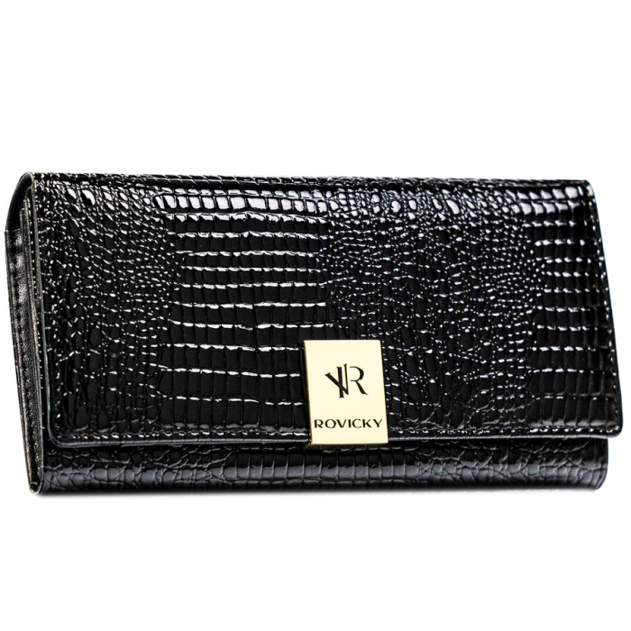 Portofel negru de damă din piele lăcuită cu sistem RFID - Rovicky RH-22-1-RS BLACK [2]