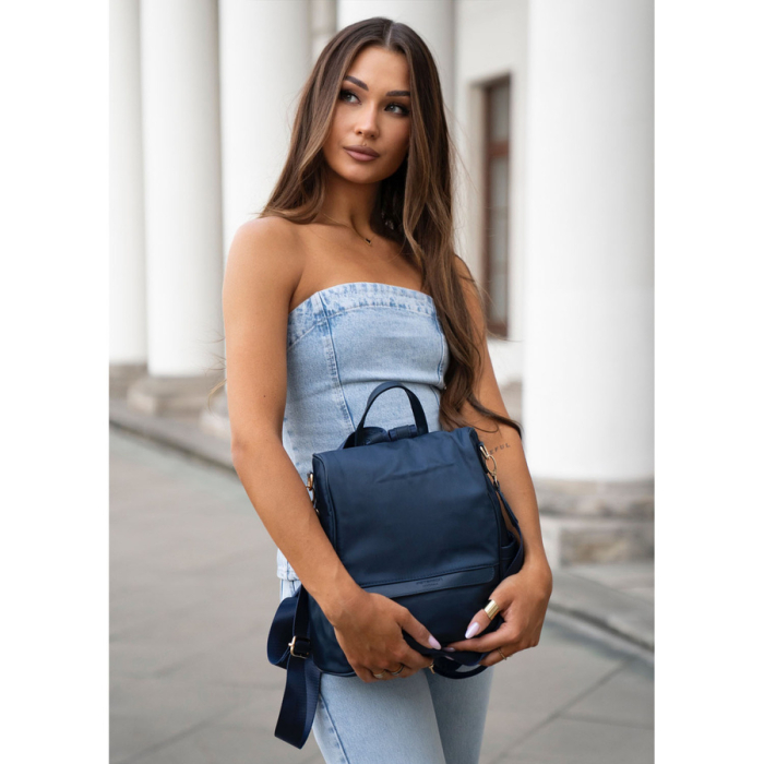 Rucsac de damă din nailon și piele ecologică de culoare bleumarin, cu închidere cu fermoar - Peterson PTR-PTN JN-12-0207 NAVY [2]