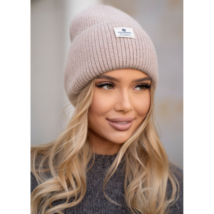 Căciulă beanie bej pentru femei, mărime universală, cu sigla mărcii - Peterson PTR-PTN HAT-10-5516 KHAK [2]