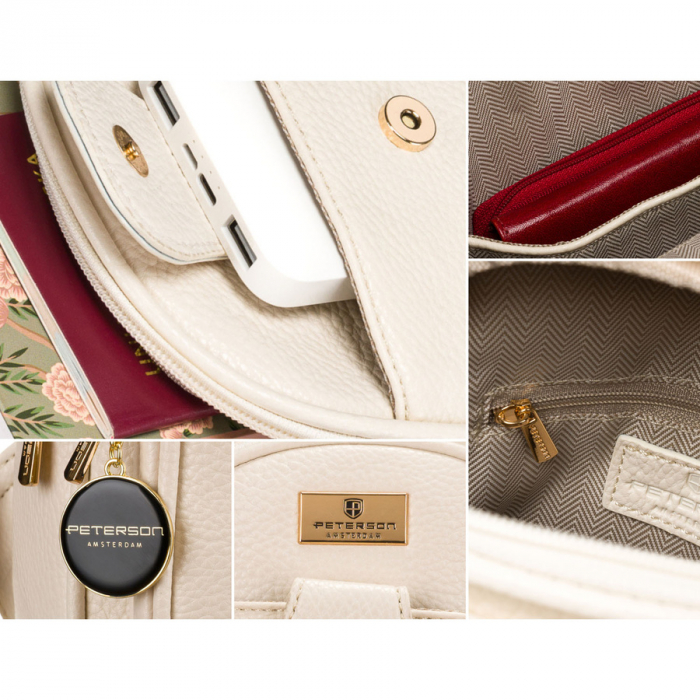 Geantă de damă bej cu curea lată crossbody din material textil, rucsac pe un umăr, piele ecologică, Peterson PTR-PTN SSY-1-F19 L.BEIG [8]