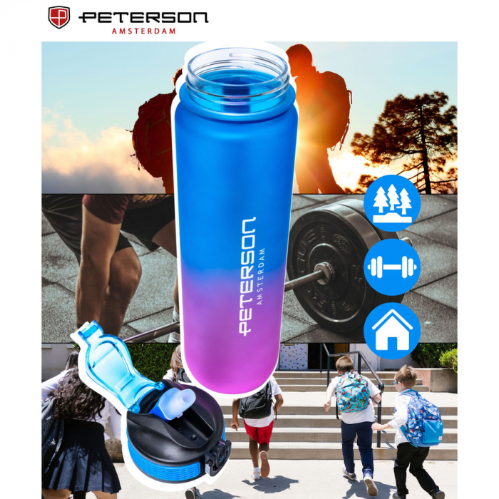 Sticlă de apă Tritan roz și albastră cu pai - Peterson PTR-PTN HY-8014-1L-9577 [4]
