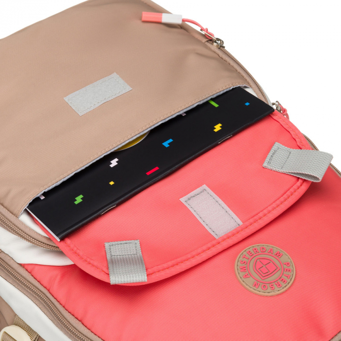 Rucsac școlar pentru copii din poliester bej și roz cu compartiment pentru laptop - Peterson PTR-PTN 8592-1372 BEIGE [18]