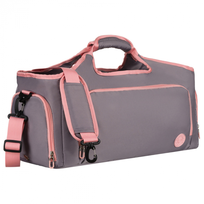 Geantă de călătorie spațioasă, gri-roz, pentru weekend, cu compartiment termic pentru încălțăminte - Peterson PTR-PTN 24480 GRAY-PINK [1]