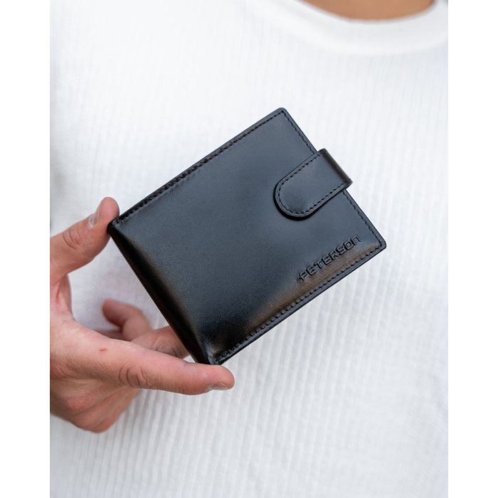 Set cadou: portofel orizontal bărbătesc din piele neagră cu sistem RFID și curea din piele ecologică - Peterson [3]