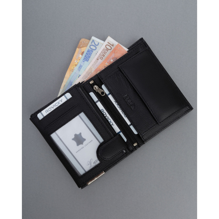 Portofel mare bărbătesc din piele neagră, fără închidere exterioară - 4U Cavaldi PTR-N4-P-PDM-BL BLACK [6]