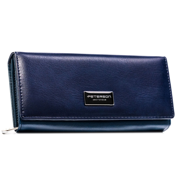 Portofel de damă bleumarin din piele naturală și ecologică cu închidere cu capsă - Peterson PTR-PTN PX20-F773 NAVY [2]