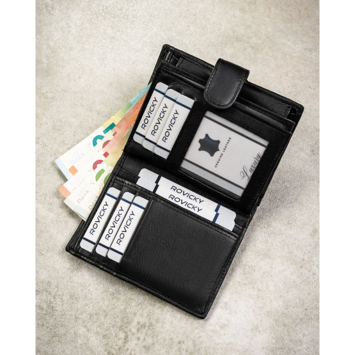 Portofel negru bărbătesc din piele naturală, cu spațiu pentru certificatul de înmatriculare al vehiculului și echipat cu sistem RFID - Rovicky PTR-0800L-RVD-0260 BLACK [7]
