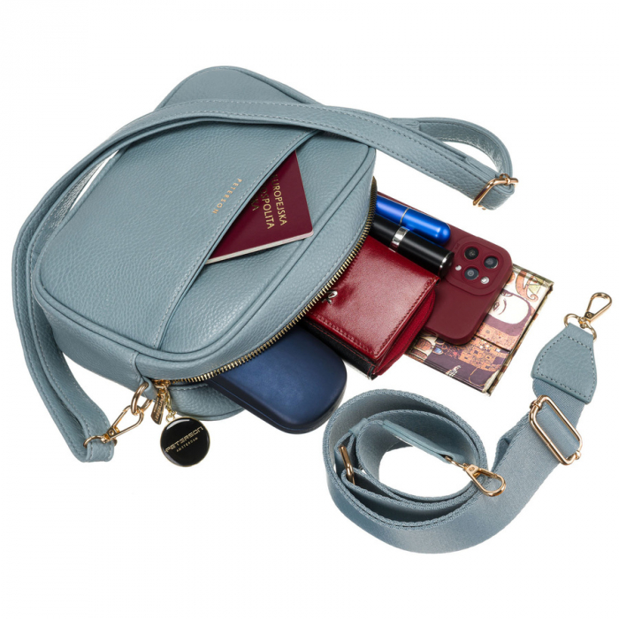 Geantă de damă albastră crossbody cu curea de umăr îngustă și lată, piele ecologică, Peterson PTR-PTN STY-2-F19 BLUE [11]