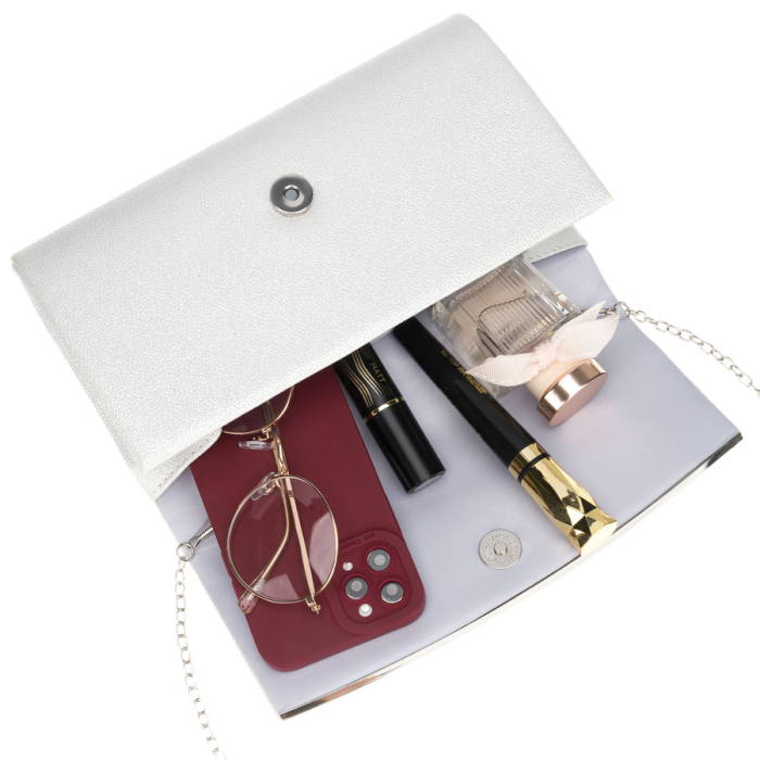 Geantă elegantă de damă, de culoare argintie, din piele ecologică, suspendată cu lanț - Rovicky PTR-R-XS028-1-0597 SILVE [7]