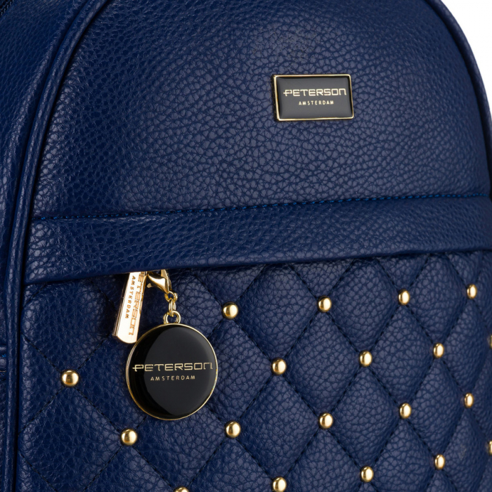Rucsac de damă matlasat, la modă, bleumarin, decorat cu nituri aurii, piele ecologică Peterson PTR-PTN SPY-1-F19 NAVY [4]