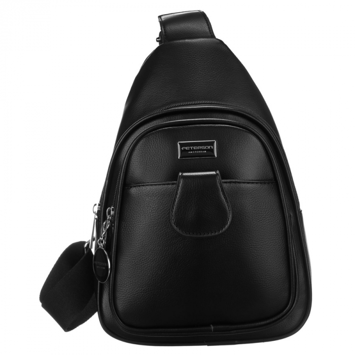 Geantă funcțională neagră pentru femei cu curea lată reglabilă, geantă crossbody, piele ecologică, Peterson PTR-PTN SSY-1-PIL BLACK [2]