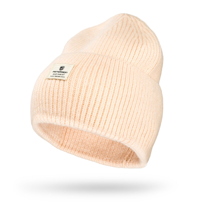 Căciulă beanie de iarnă pentru femei, bej, mărime universală, cu logo-ul mărcii - Peterson PTR-PTN HAT-10-5509 CREA [1]