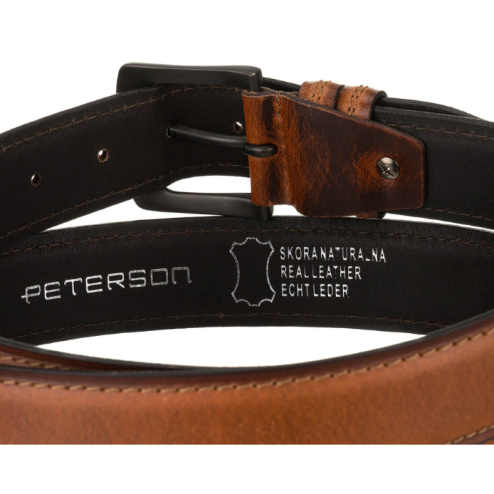 Curea bărbătească din piele maro cu cataramă clasică și două găici - Peterson PTR-PTN LTP-32 [6]
