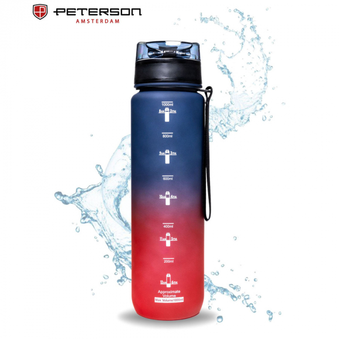 Sticlă de apă practică și durabilă, roșie și violetă, cu cană de măsurat - Peterson PTR-PTN HY-003-1L-9560 P [8]
