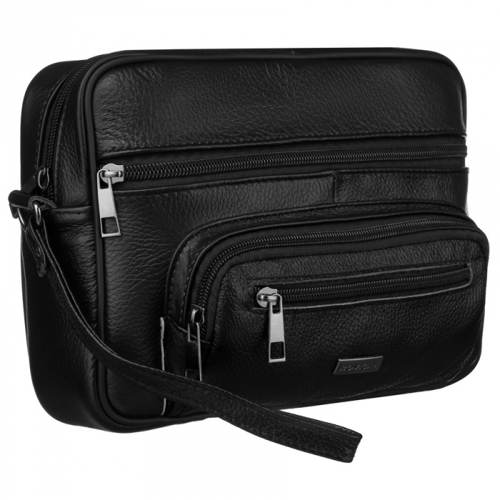 Geantă bărbătească din piele neagră cu buzunare exterioare și mâner - Rovicky PTR-R-13209-2105 BLACK [1]