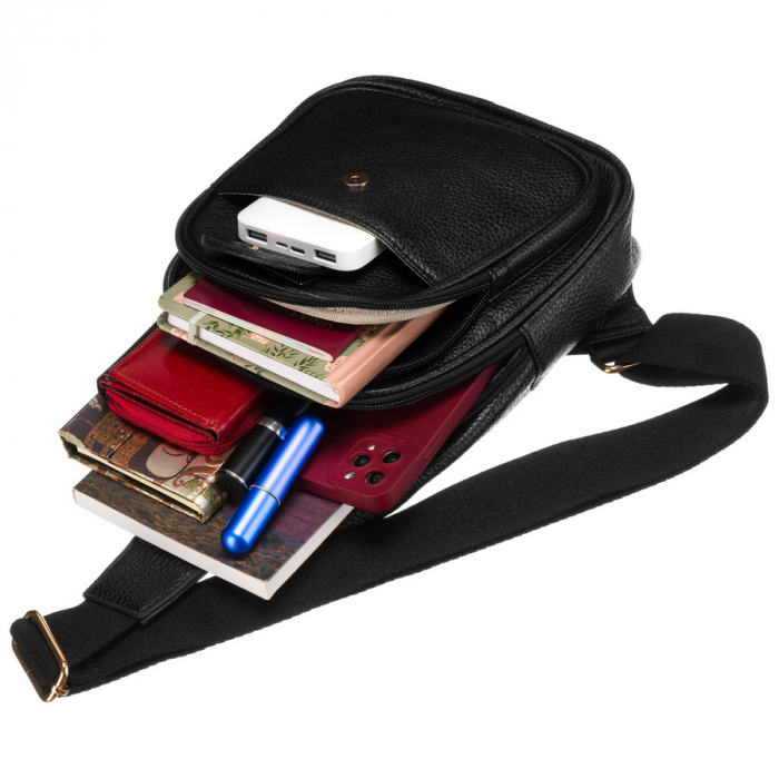 Geantă crossbody neagră pentru femei, rucsac, pe un singur umăr, piele ecologică, Peterson PTR-PTN SSY-1-F19 BLACK [12]